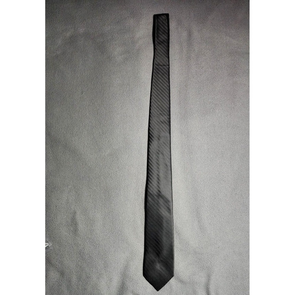 Chaps Mens Neck Tie Black Gray Striped Casual 100% Polyester